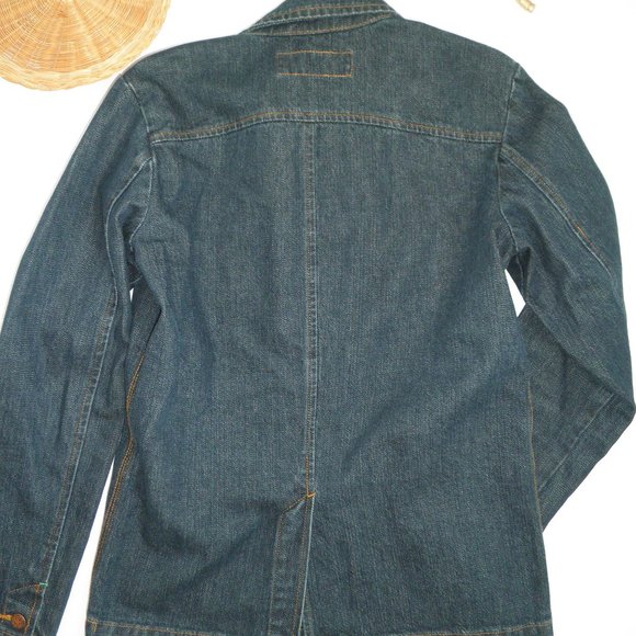 RARE Vintage OSHKOSH Dark Denim Chore Coat 90's Barn Utility Jacket S - Picture 6 of 7
